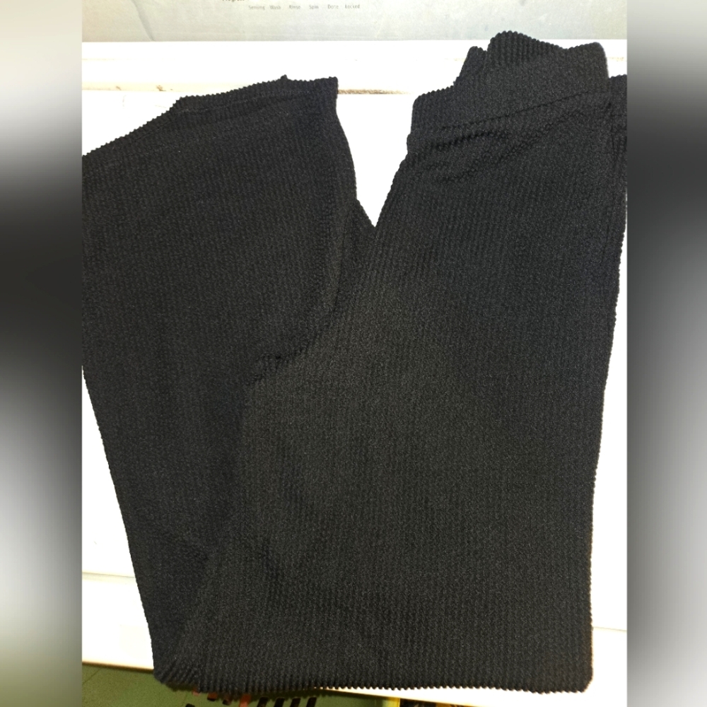 Womens Waffle Flare Pants Stretchy Size Large Black
